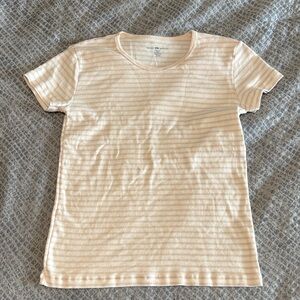 Brandy Melville Tan and White Striped Tee